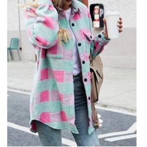Pink and teal shacket